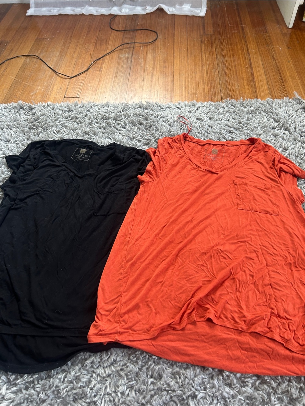 Basic V-Neck Tee Pair in Black & Orange
